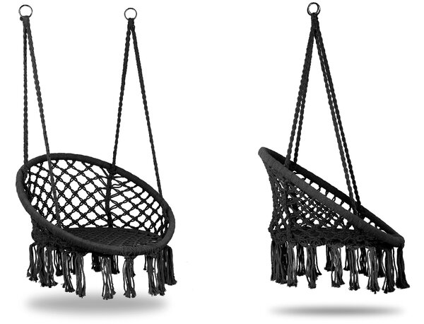 MultiGarden Závesné boho záhradné kreslo - čierne MultiGarden