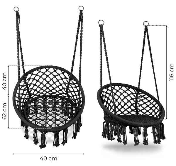 MultiGarden Závesné boho záhradné kreslo - čierne MultiGarden