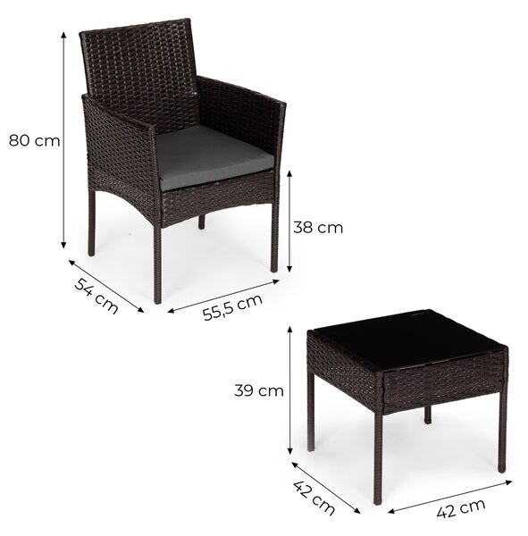 Technorattanový záhradný nábytok set 2 stoličky stôl tmavohnedý MultiGarden
