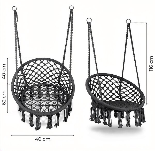 MultiGarden Závesné boho záhradné kreslo - sivé MultiGarden