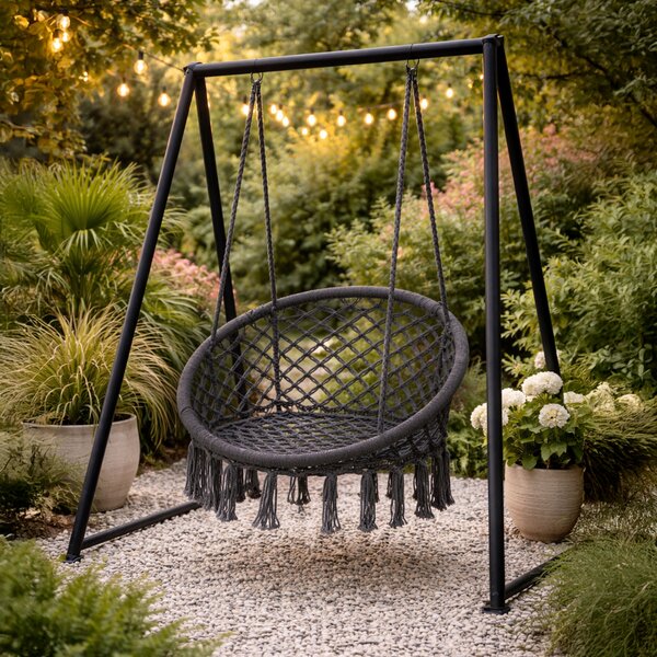 MultiGarden Závesné boho záhradné kreslo - sivé MultiGarden