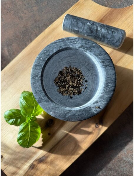 Hmoždíř a tĺčik, Ø 13 cm, sivý leštený mramor KESPER 71504