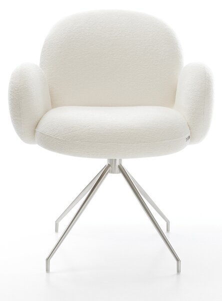 DELIFE Jedálenská stolička Nube-Flex s opierkami bouclé mäkký béžová krížová podstava zúžená nerezová oceľ vrecková pružina