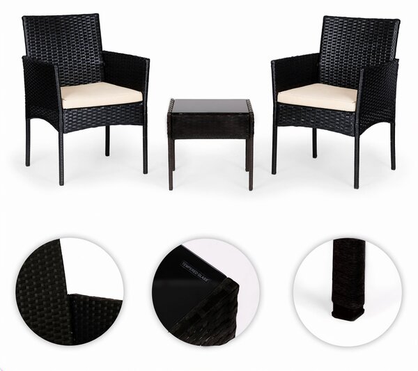 Technorattanový záhradný nábytok set 2 stoličky stôl čierny MultiGarden