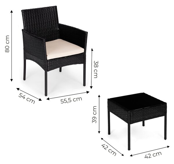 Technorattanový záhradný nábytok set 2 stoličky stôl čierny MultiGarden