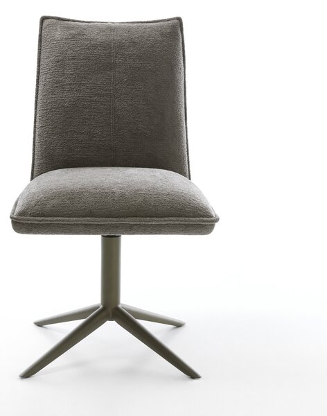 DELIFE Jedálenská stolička Lelio-Flex bouclé mäkký tmavobéžová podstava titánová farba 360° otočný hojdacia funkcia vrecková pružina
