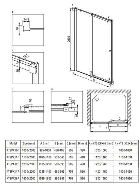 Deante Kerria Plus, posuvné sprchové dvere 100x200 cm, 6mm číre sklo, chrómový profil, DEA-KTSPN10P