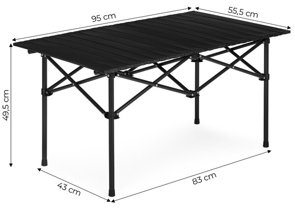 MultiGarden Turistický skladací stôl 95x55 cm s taškou - čierny MultiGarden