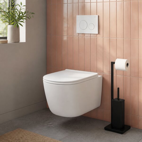 Kúpeľňový stojan na toaletný papier s držiakom a WC kefou čierny ModernHome