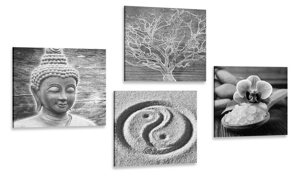 Set obrazov čiernobiele Budha zátišie