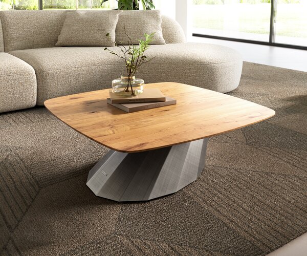DELIFE Konferenčný stolík Edge zaoblený 90x90 cm dub prírodný švajčiarska hrana Parabi metalická strieborná