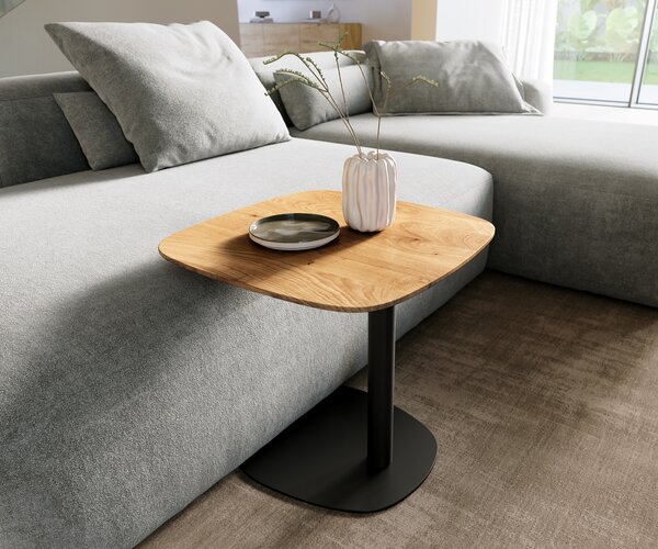 DELIFE Konferenčný stolík Edge zaoblený tvar 50x50 cm dub prírodný švajčiarska hrana Eleny kov čierna