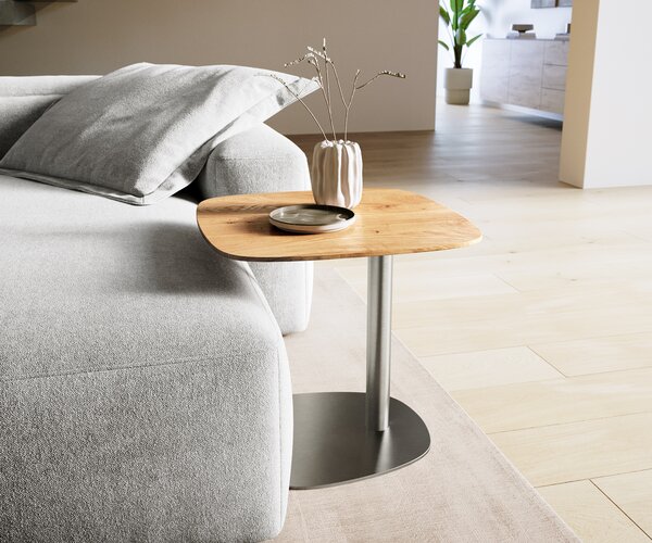 DELIFE Konferenčný stolík Edge zaoblený tvar 50x50 cm dub prírodný švajčiarska hrana Eleny nerezová oceľ kefovaná