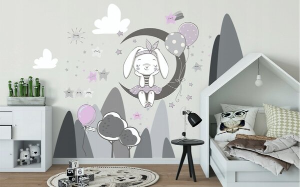 Moderná nálepka na stenu zasnívaný zajačik na nočnej oblohe 100 x 200 cm