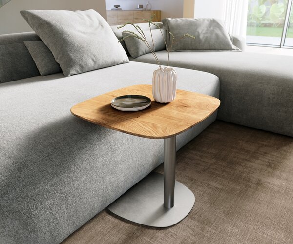 DELIFE Konferenčný stolík Edge zaoblený tvar 50x50 cm dub prírodný švajčiarska hrana Eleny nerezová oceľ kefovaná
