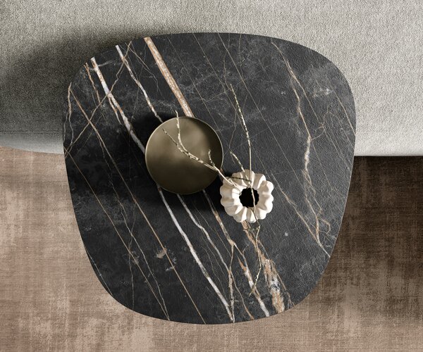 DELIFE Konferenčný stolík Edge zaoblený 60x60 cm keramika Laminam® Noir Desir hnedá Eleny nerezová oceľ kefovaná