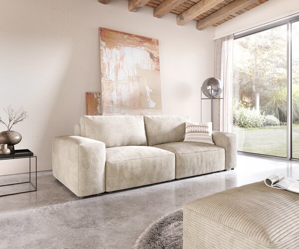 DELIFE Veľká pohovka Lanzo 230x95 cm manšester béžová s taburetom