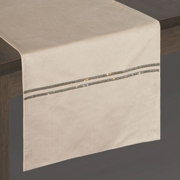 Krémový zamatový behúň na stôl GLEN 35x140 cm