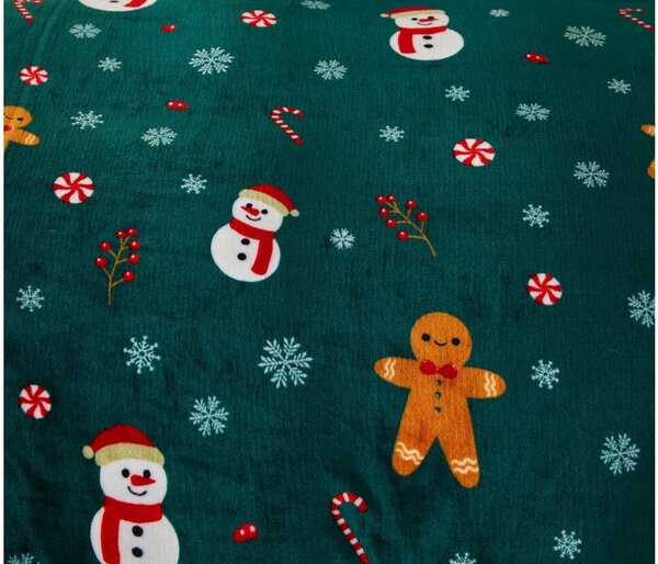 Obliečky mikroplyš SNOWMAN AND GINGERBREAD zelené + plachta mikroplyš SOFT 90x200 cm čierna