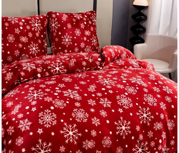 Sada mikroplyšových obliečok SNOWFALL červené + obliečka mikroplyš SOFT 180x200 cm biele, dvojlôžko