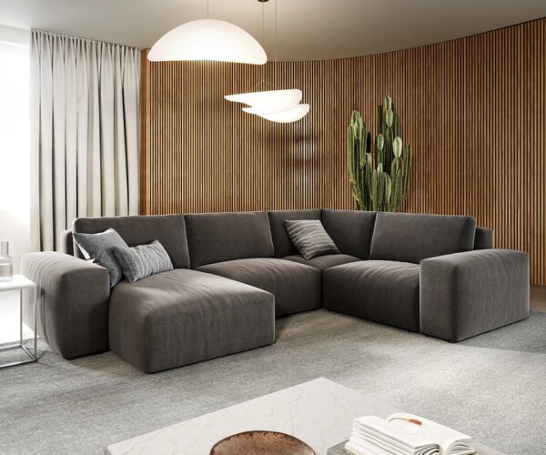 DELIFE Pohovka v tvare U Lanzo 300x210 cm mikrovlákno khaki-hnedá ležadlo variabilné