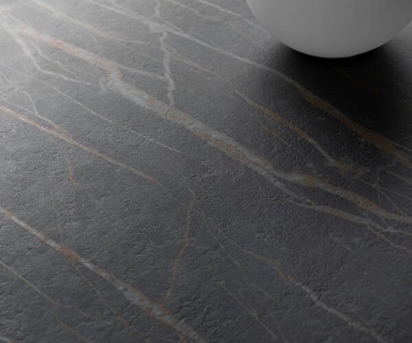 DELIFE Konferenčný stolík Edge zaoblený 90x90 cm keramika Laminam® Noir Desir hnedá konis nerezová oceľ kefovaná
