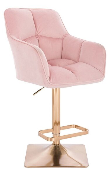 Barová stolička AMALFI VELUR na zlatej hranatej podstave - ružová