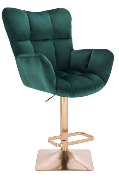 LuxuryForm DESIGN Barové kreslo AURORA VELUR na zlatej hranatej podstave - zelené