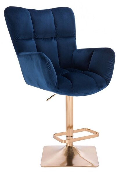 LuxuryForm DESIGN Barové kreslo AURORA VELUR na zlatej hranatej podstave - modré
