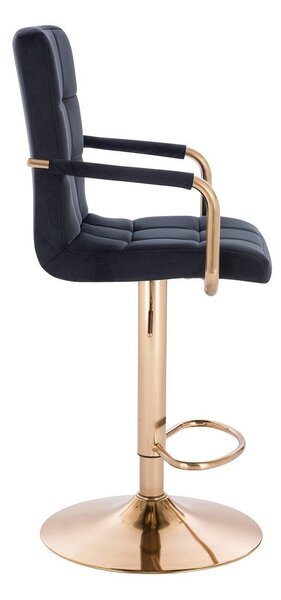 LuxuryForm DESIGN Barová stolička VERONA GOLD VELUR na zlatom tanieri - čierna