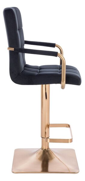 LuxuryForm DESIGN Barová stolička VERONA GOLD VELUR na zlatej hranatej podstave - čierna