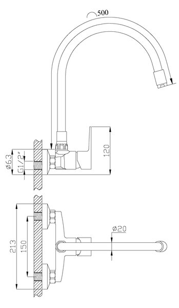 Invena Verso, nástenná kuchynská batéria 150mm s elastickým ramenom, čierna matná, INV-BC-82-E44-L