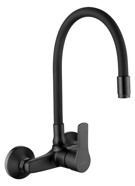 Invena Verso, nástenná kuchynská batéria 150mm s elastickým ramenom, čierna matná, INV-BC-82-E44-L