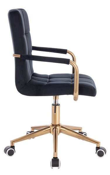 LuxuryForm DESIGN Stolička VERONA GOLD VELUR na zlatej základni s kolieskami - čierna
