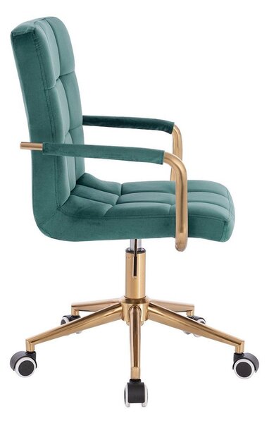 LuxuryForm DESIGN Stolička VERONA GOLD VELUR na zlatej základni s kolieskami - zelená