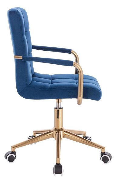 LuxuryForm DESIGN Stolička VERONA GOLD VELUR na zlatej základni s kolieskami - modrá