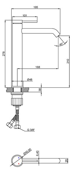 Invena Kalitea, vysoká umývadlová batéria h-278, čierna matná, INV-BU-72-W04-V