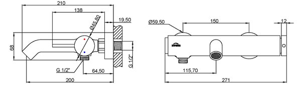 Invena Kalitea, nástenná vaňová batéria 150mm, čierna matná, INV-BW-72-004-V