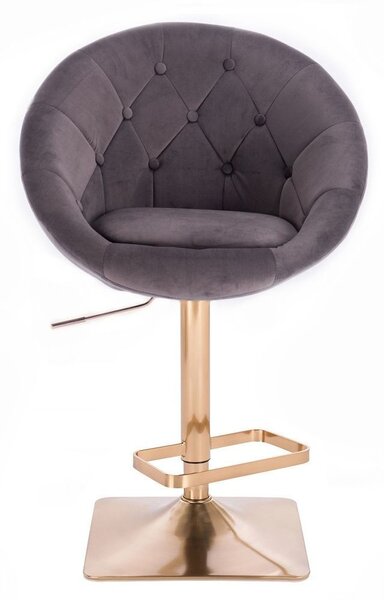 LuxuryForm DESIGN Barová stolička VERA VELUR na zlatej hranatej podstave - tmavo šedá