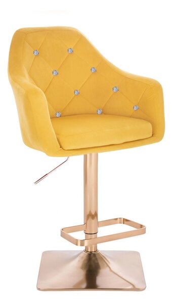 Barová stolička ROMA VELUR na zlatej hranatej podstave - žltá