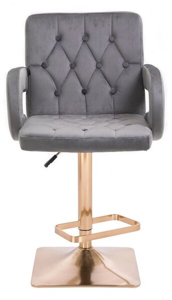 LuxuryForm DESIGN Barová stolička BOSTON VELUR na zlatej hranatej podstave - šedá