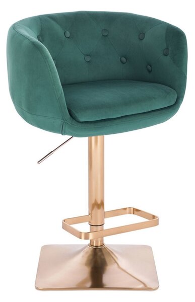 LuxuryForm Barová stolička MONTANA VELUR na zlatej hranatej podstave - zelená