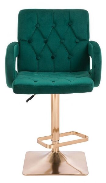 LuxuryForm DESIGN Barová stolička BOSTON VELUR na zlatej hranatej podstave - zelená
