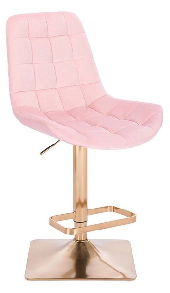 Barová stolička PARIS VELUR na zlatej hranatej podstave - svetlo ružová