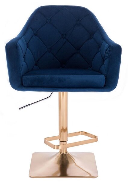 LuxuryForm DESIGN Barová stolička ANDORA VELUR na zlatej hranatej podstave - modrá