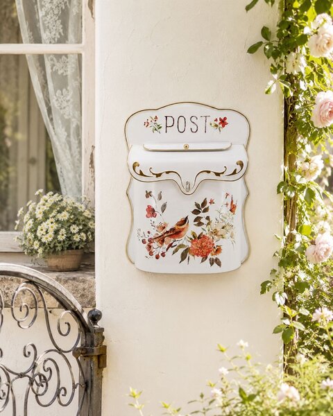 Biela antik poštová schránka s vtáčikmi Post - 28*18*37cm - Clayre & Eef