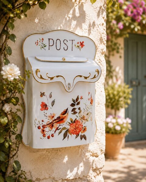 Biela antik poštová schránka s vtáčikmi Post - 28*18*37cm - Clayre & Eef