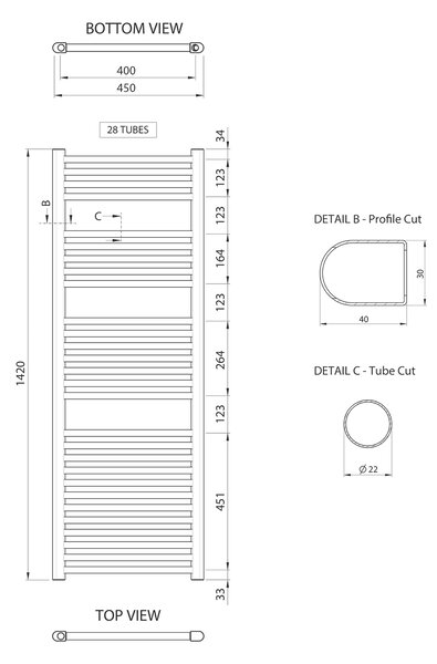 Aqualine Aqualine, ALYA vykurovacie teleso rovné 450x1420mm, chróm, LLR107
