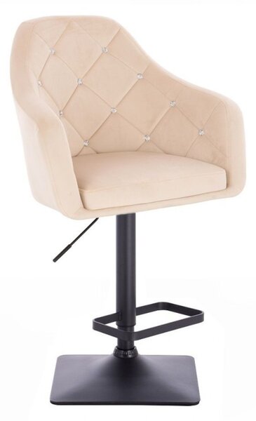 LuxuryForm Barová stolička ROMA VELUR na čiernej hranatej podstave - krémová
