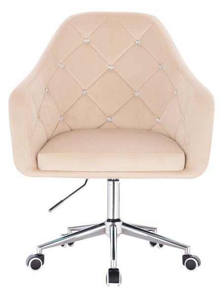 LuxuryForm DESIGN Kreslo ROMA VELUR na striebornej podstave s kolieskami - krémové
